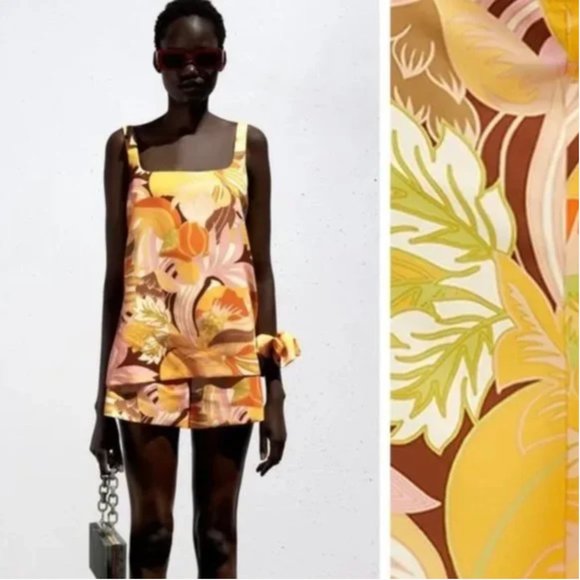 NWT - Zara Yellow/Orange 70s Retro Print Top - Picture 5 of 6